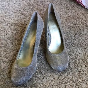 Silver and gold iridescent heels